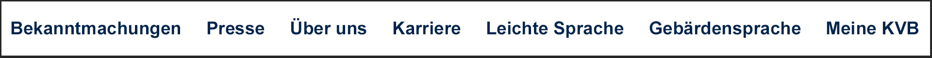 Metanavigation im Header Erste sichtbare Zeile im Header der KVB-Website, die Metanavigation