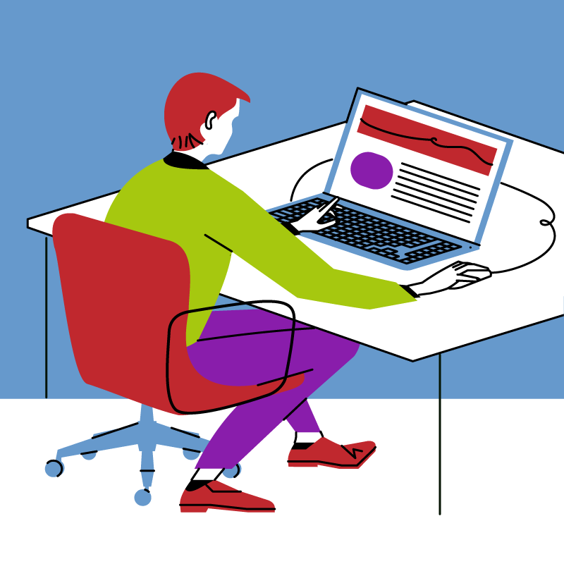 User vor dem Bildschirm Person vor einem Bildschirm sitzend zur leichten verständlichen Visualisierung für Einfache Sprache