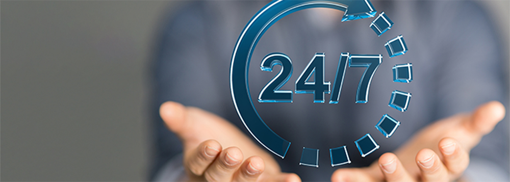 KVB-Teaserbild "Positionspapier Notfallversorgung" Geöffnete Hände mit dem Symbol 24/7