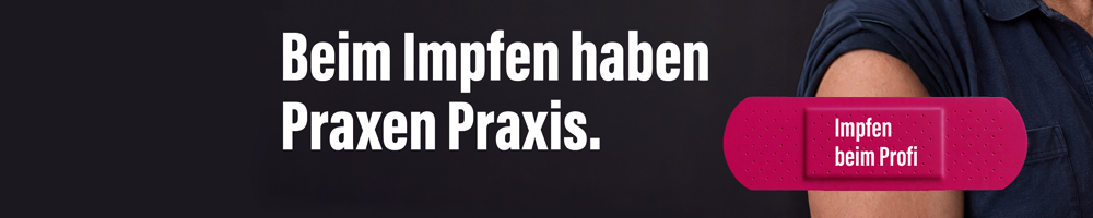 KBV-Impfkampagne 2026 Entblößter Oberarm mit magentafarbenem Pflaster und Schriftzug